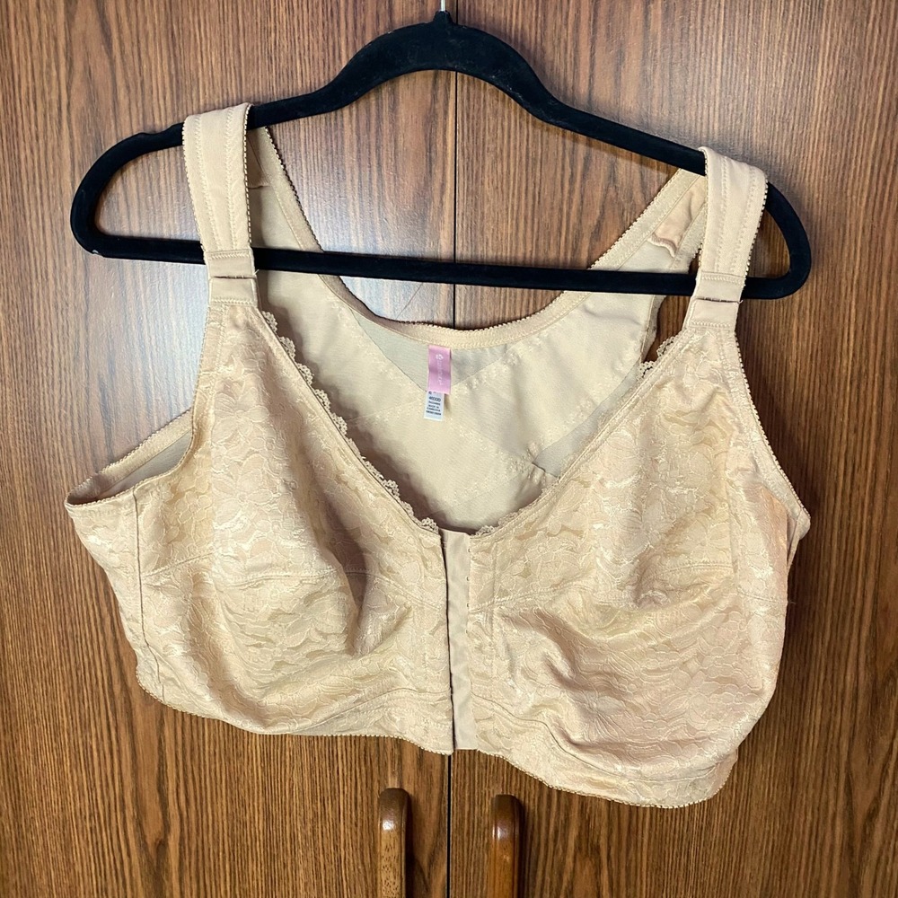 Comfort Choice Posture Bra Women 46DDD Beige Lace Front Closure Wireless Support